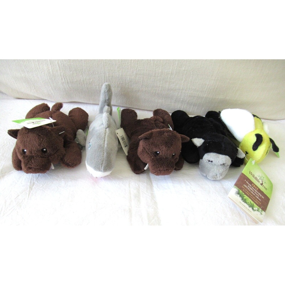 5PK Wildlife Tree 4" Mini Monkey Brown Bear Shark Bee Animal Kingdom Collection